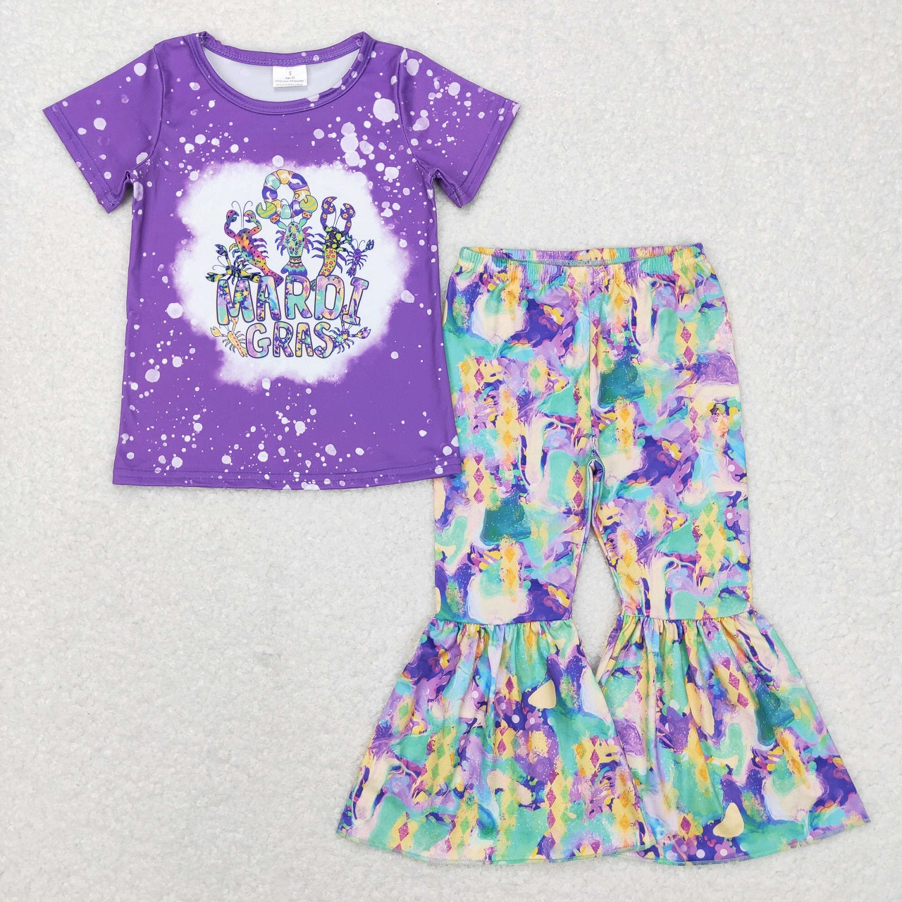 GSPO1016 Mardi Gras Baby Girl Short Sleeves Crawfish Bell Pants Outfit