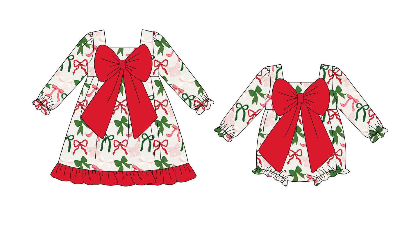 ( Moq 5 Each Style ) Baby Kids Toddler Bows Christmas Sibling Romper Dress