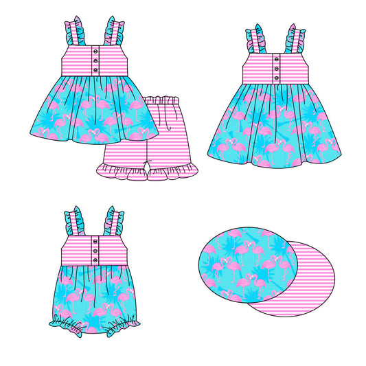 Baby Girl Flamingos Stripes Sibling Romper Dress Set ( Moq 5 Each Style ) 1.16