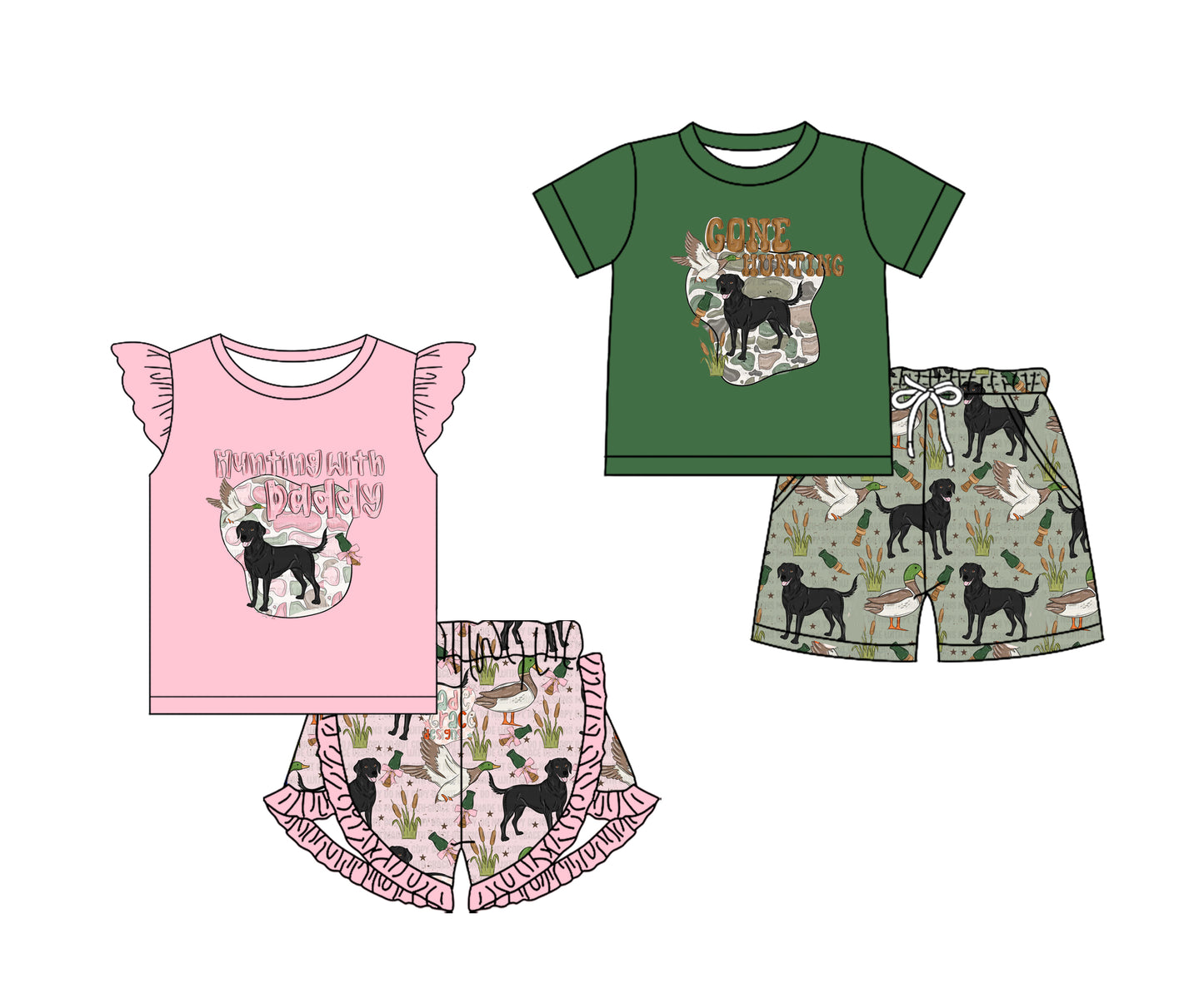 Baby Boy Girl Short Sleeves Dogs Ducks Shorts Sibling Set ( Moq 5 Each style )11.25
