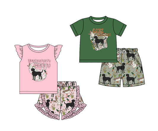 Baby Boy Girl Short Sleeves Dogs Ducks Shorts Sibling Set ( Moq 5 Each style )11.25