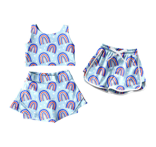 ( Moq 5 Each Style ) Baby Girl Sleeveless Rainbow 4th Of July Sibling Shorts Set 4.16