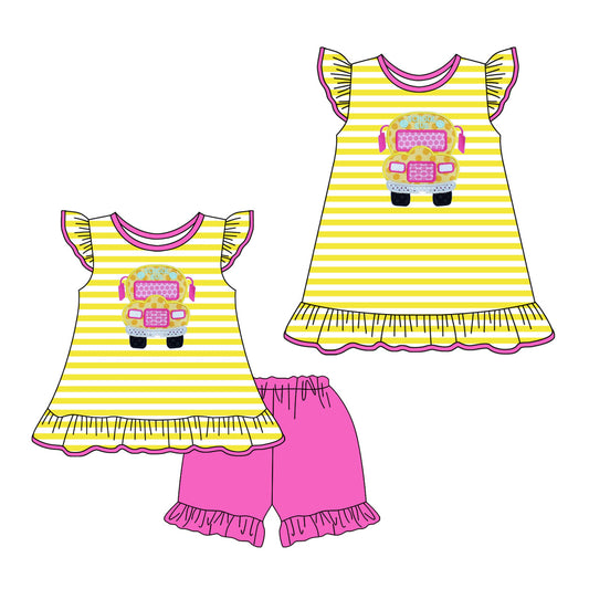 Baby Girl Back To School Bus Stripes Sibling Dress Set ( Moq 5 Each Style ) 2.7
