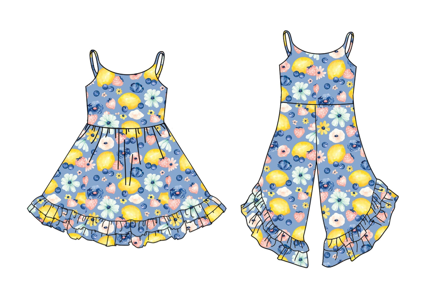 Baby Girl Straps Flower Fruits Sibling Dress Jumpsuit ( Moq 5 Each Style ) 3.1