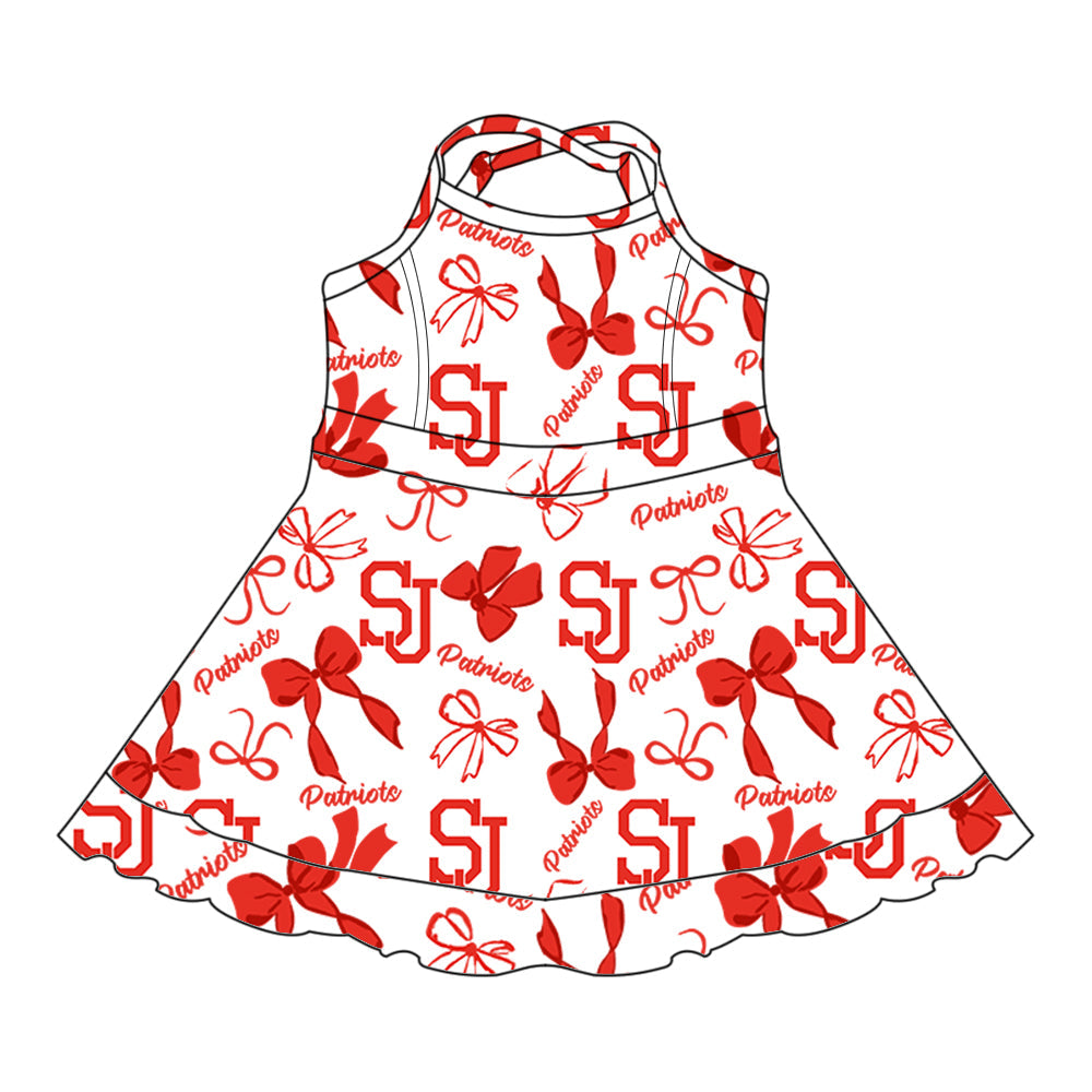 ( Moq 5 each style ) Baby Boy Girl Team Cheer Sibling Shirt Red Bows Dress Set 8.4
