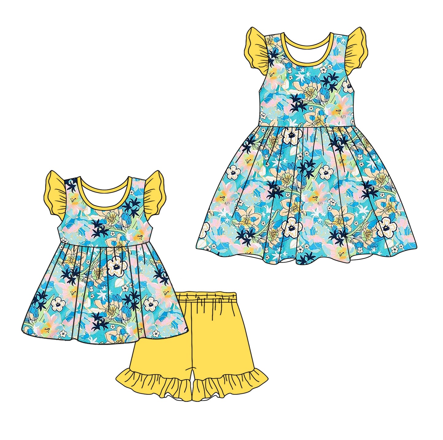 Baby Girl Short Sleeves Flower Sibling Dress Set ( Moq 5 Each Design ) 12.11