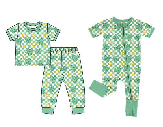 Baby Boy Short Sleeves St Patrick Checked Sibling Romper Set ( Moq 5 Each Design ) 12.10