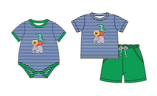 Baby Boy Short Sleeves Animals Stripes Sibling Romper Set ( Moq 5 Each Style ) 2.13