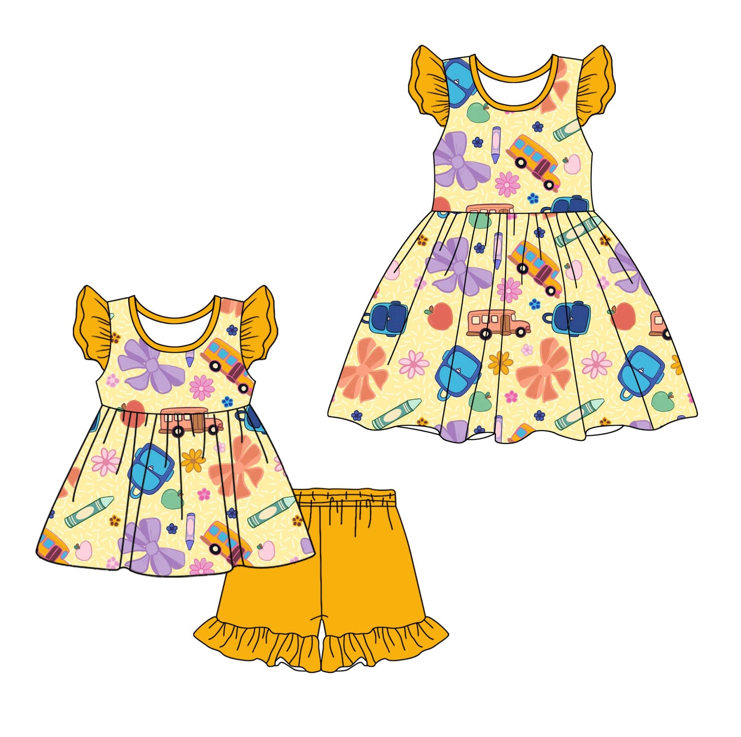Baby Girl Back To School Bus Bows Sibling Dress Set ( Moq 5 Each Style ) 2.12