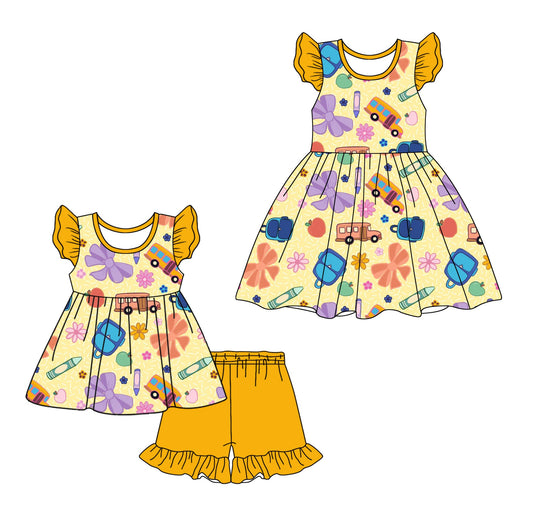Baby Girl Back To School Bus Bows Sibling Dress Set ( Moq 5 Each Style ) 2.12