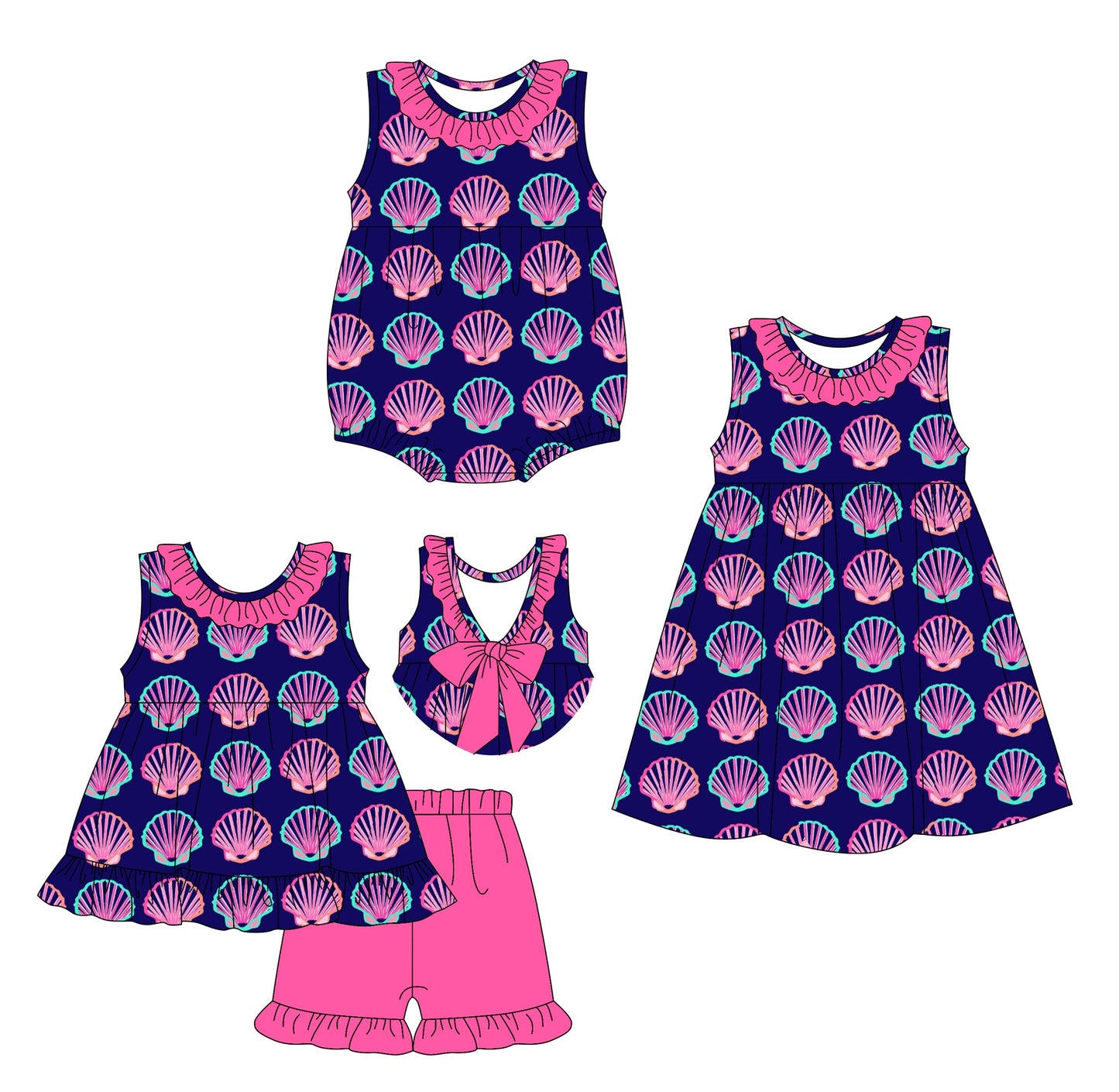 Baby Girl Sleeveless Shell Sibling Romper Dress Set ( Moq 5 Each Style ) 3.13