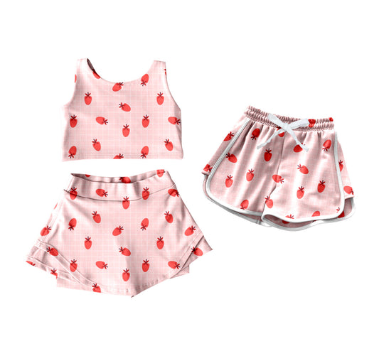( Moq 5 Each Style ) Baby Girl Strawberry Plaid Sibling Summer Shorts Set 4.19