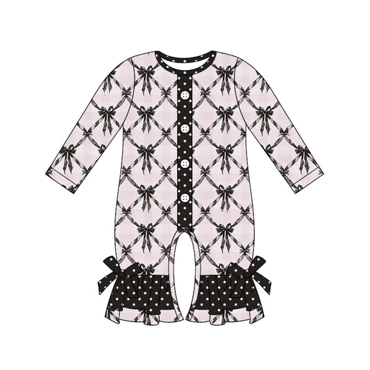 Baby Girl Long Sleeves Black Bows Ruffle Romper