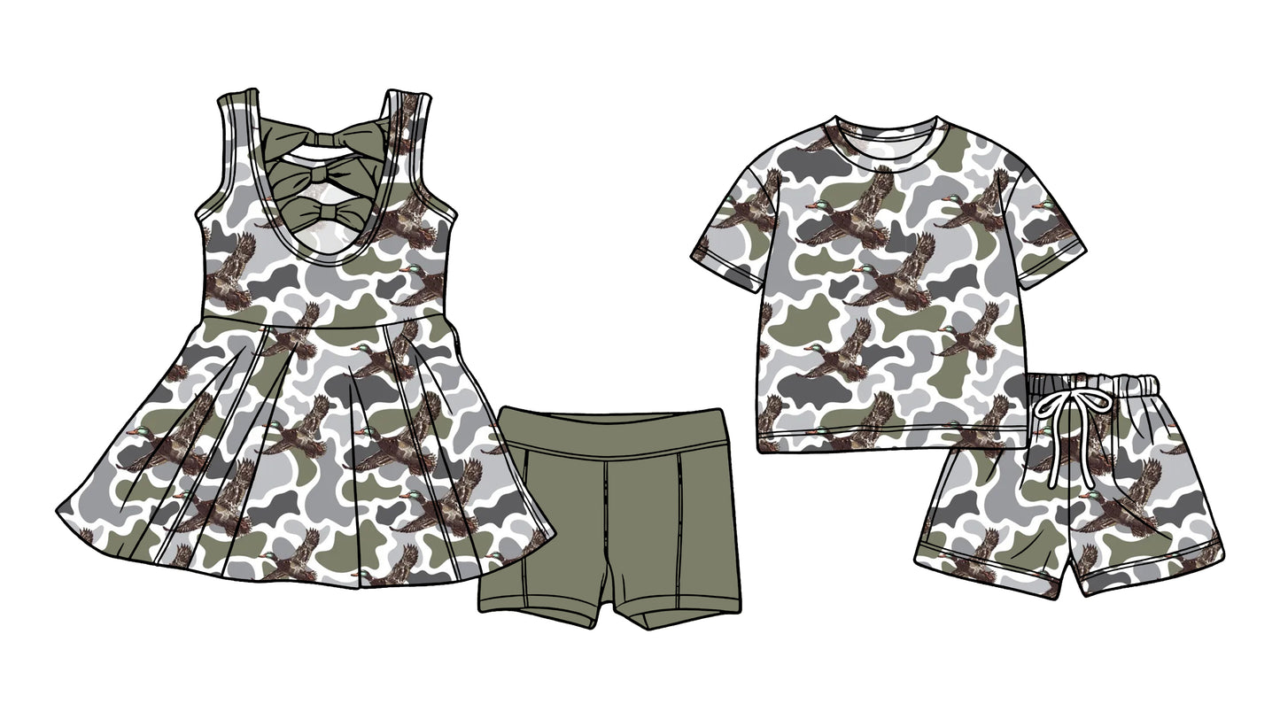 ( Moq 5 Each Style ) Sibling Baby Boys Girls Kids Ducks Camo Tops Shorts Sets Summer Clothes