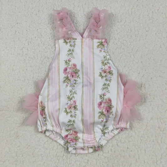 Baby Girl Infant Flower Ruffle Pink Tulle Bubble Romper RTS