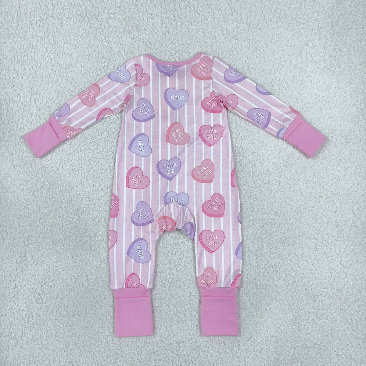 Baby Girls Infant Long Sleeves Valentine Hearts Stripes Zipper Footie Sleeper Romper Clothes RTS