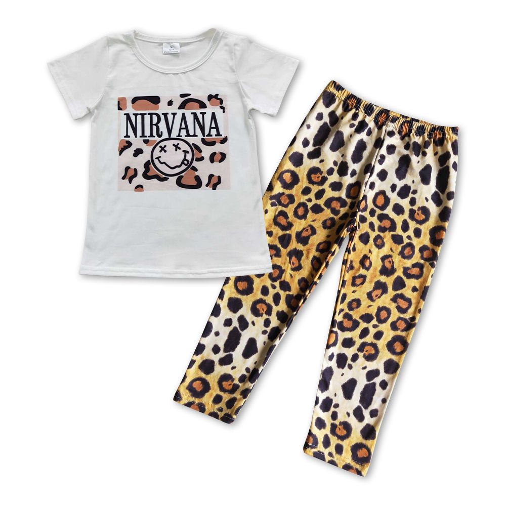 GSPO0838 Baby Girl Short Sleeves Shirt Leopard Pants Outfit