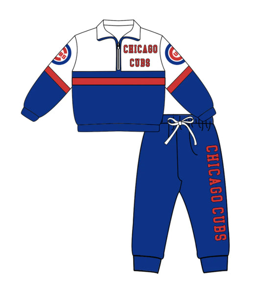 ( Moq 5 ) Baby Boys Toddler Long Sleeves Zipper Shirt Blue Jogger Pants Team Clothes Set