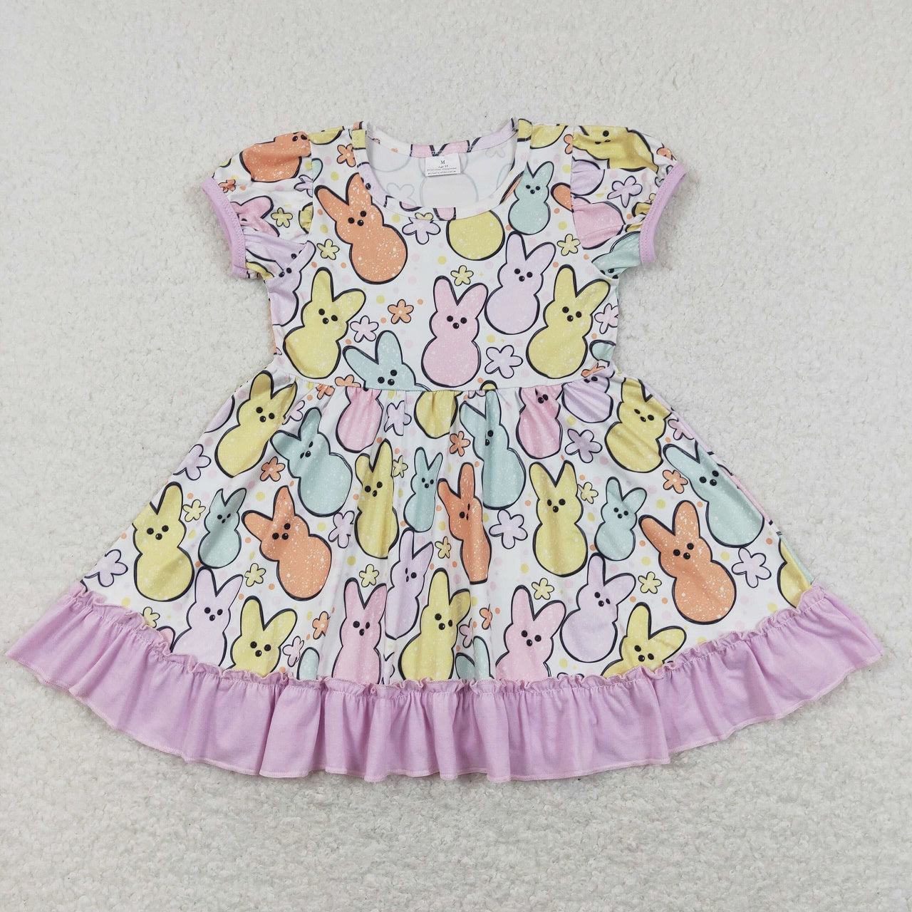 GSD0705 Easter Baby Girl Short Sleeves Rabbit Floral Ruffle Dress