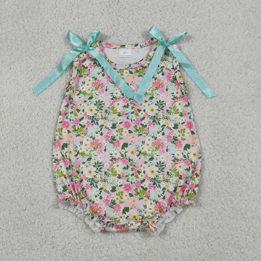 Baby Girls Kids Bows Sleeveless Flower Summer Bubble Romper RTS