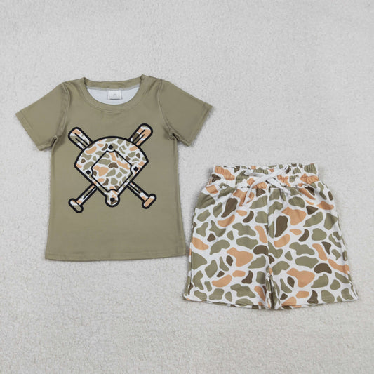 Baby Girls Short Sleeves Baseball Tee Shirt Camo Shorts Team Clothes Set RTS