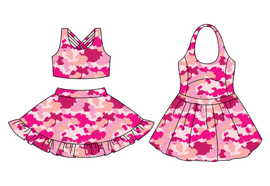 ( Moq 5 Each Style ) Baby Girl Sleeveless Camo Sibling Skort Dress Set 3.22