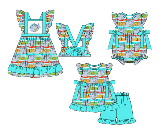 Baby Girl Short Sleeves Elephant Sibling Romper Dress Clothes Set ( Moq 5 Each Design ) 11.28