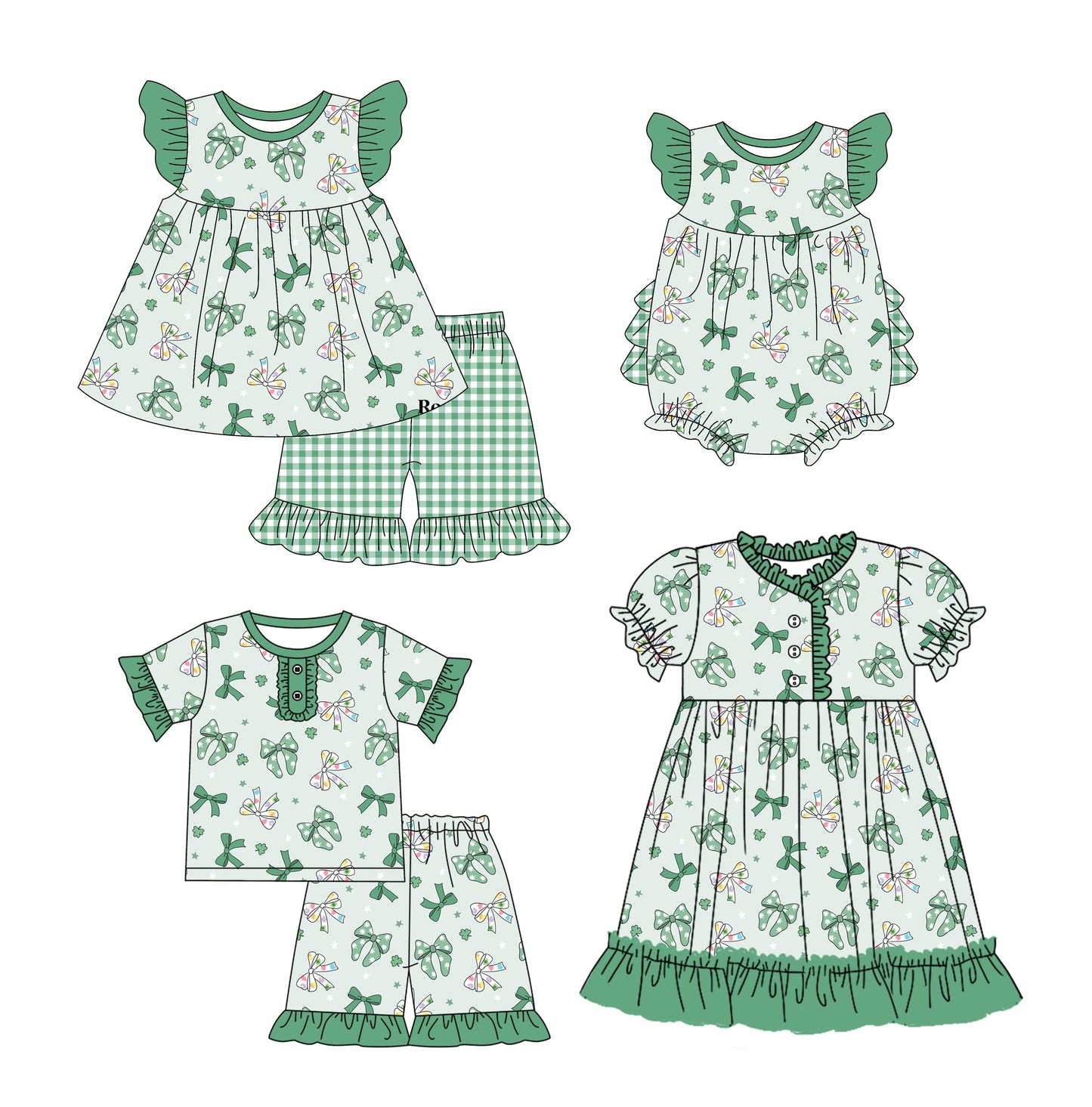 Baby Girl Short Sleeves St Patrick Bows Sibling Romper Dress Set ( Moq 5 Each Design ) 12.10