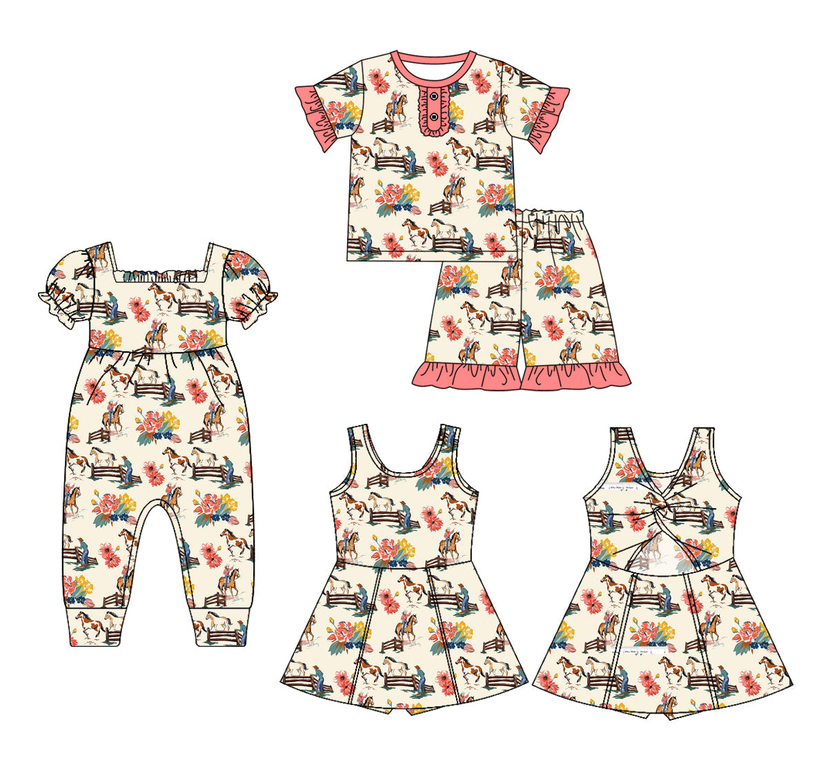 Baby Girl Western Rodeo Flower Sibling Romper Dress Set ( Moq 5 Each Style ) 1.20
