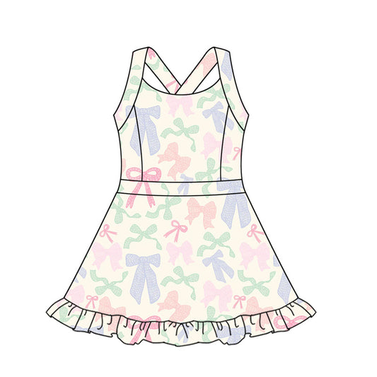 ( Moq 10 ) Baby Girl Straps Colorful Bows Activity Wear Yoga Knee Length Dress