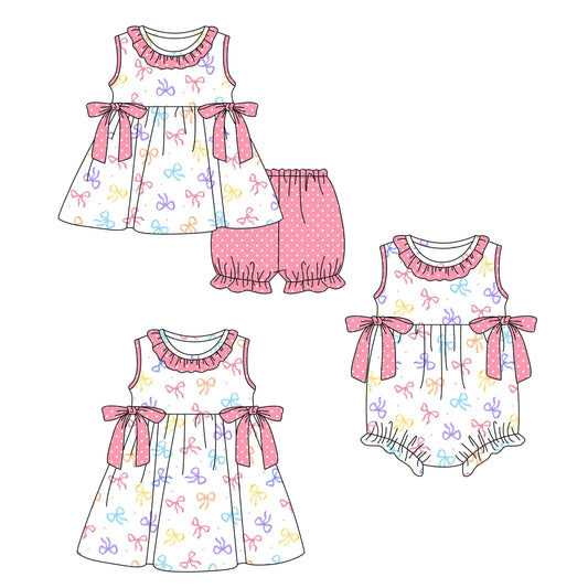 ( Moq 5 Each Style ) Baby Girls Kids Sleeveless Bows Sibling Summer Romper Dress Set