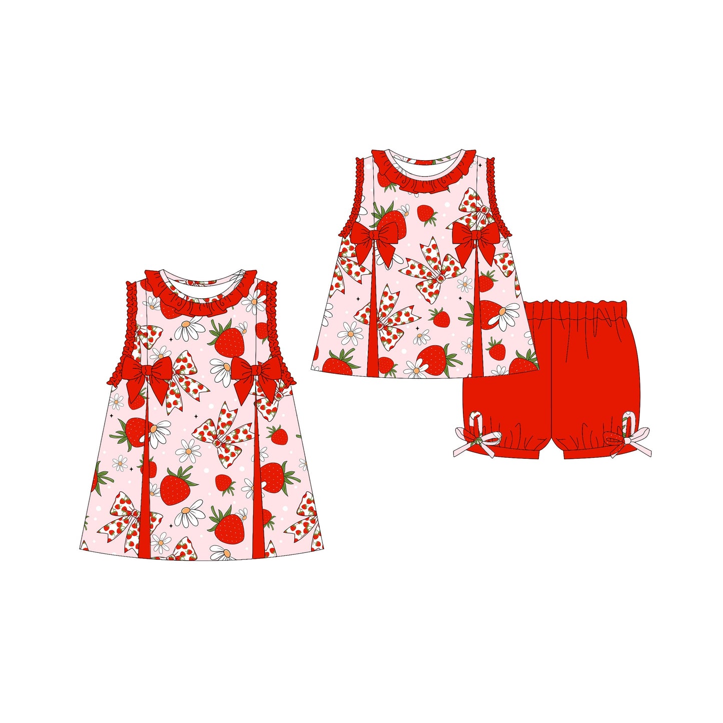Baby Girl Sleeveless Strawberry Bows Sibling Dress Set ( Moq 5 Each Style ) 3.21