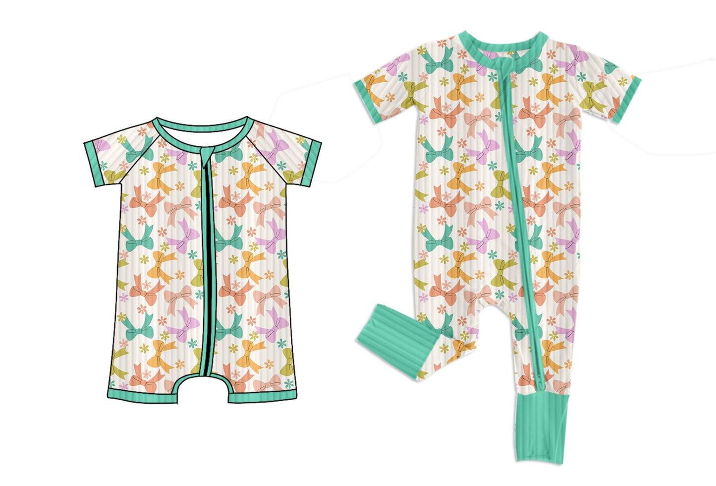 Baby Girl Short Sleeves Bows Flower Sibling Zipper Romper ( Moq 5 Each Style ) 1.25