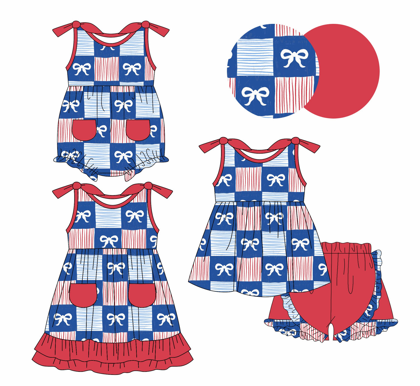 Baby Girl Bows Checked Sibling Dress Romper Set ( Moq 5 Each Style ) 1.6