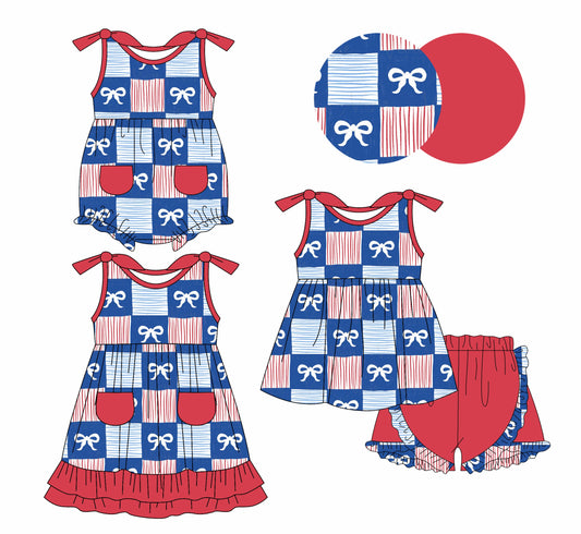 Baby Girl Bows Checked Sibling Dress Romper Set ( Moq 5 Each Style ) 1.6