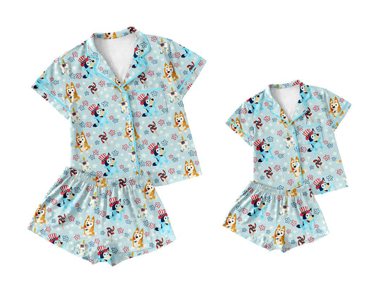 Baby Girl Adult Women July 4th Dogs Flower Sibling Pajamas Set ( Moq 5 Each Style ) 3.14