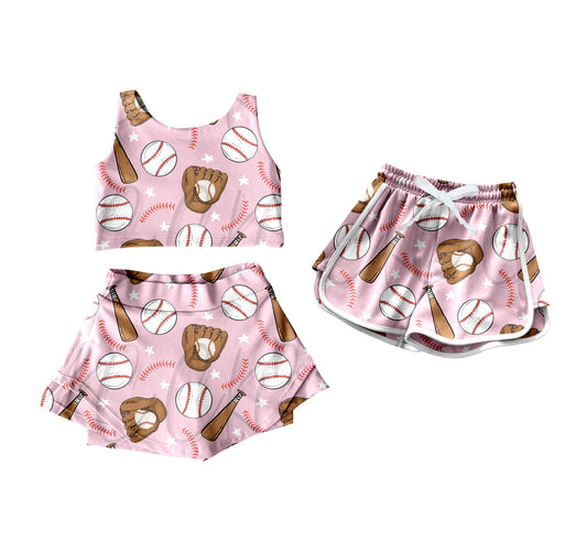 ( Moq 5 Each Style ) Baby Girl Sleeveless Baseball Pink Sibling Shorts Set 4.18