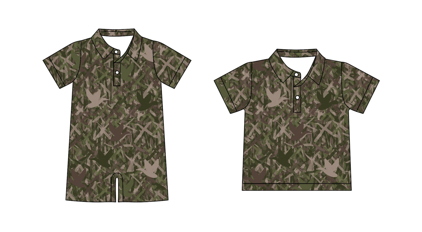 Baby Boy Short Sleeves Ducks Camo Sibling Romper Shirt ( Moq 5 Each Style ) 3.20