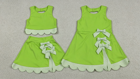 Sibling Baby Girls Kids Sleeveless Floral Bows Green Skort Yoga Active Dress Set Clothes RTS