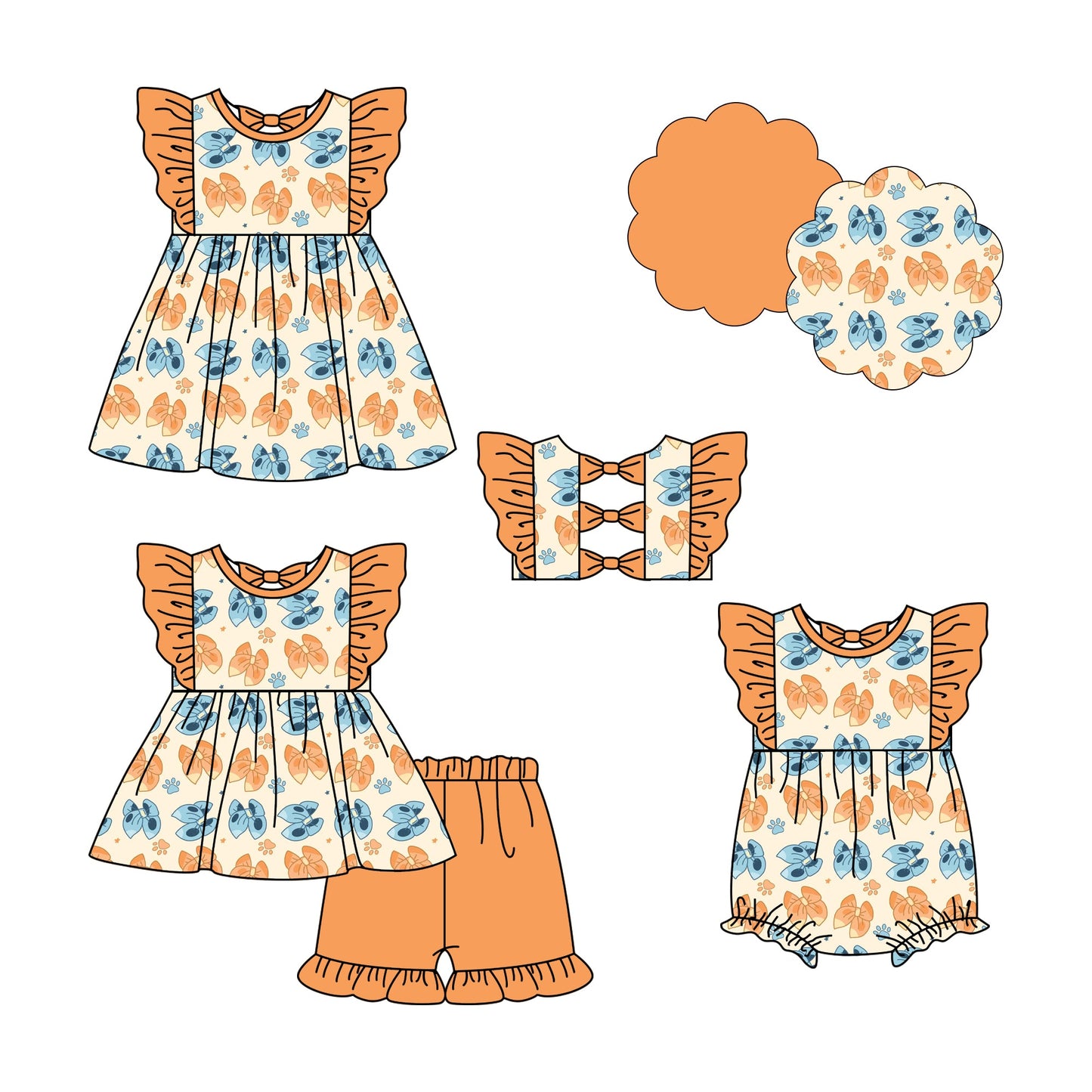 ( Moq 5 Each Style ) Baby Girl Short Sleeves Bows Sibling Summer Romper Dress Set 4.23