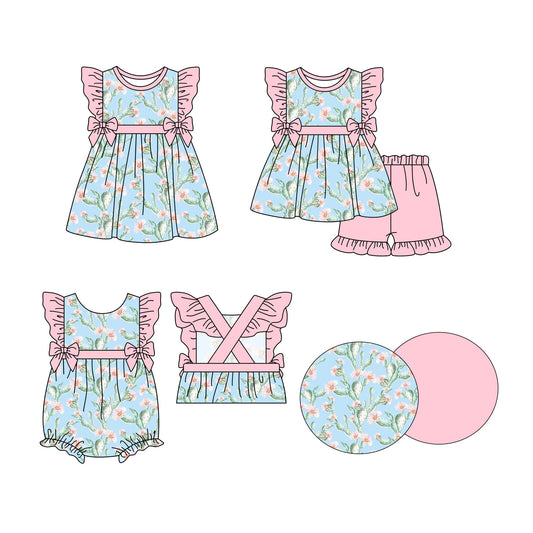 ( Moq 5 Each Style ) Baby Girl Short Sleeves Flower Bows Sibling Romper Dress Set 3.28