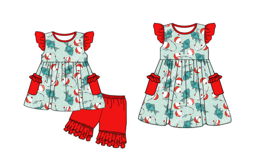 ( Moq 5 Each Style ) Baby Girl Short Sleeves Fishing Pockets Sibling Dress Set 3.27