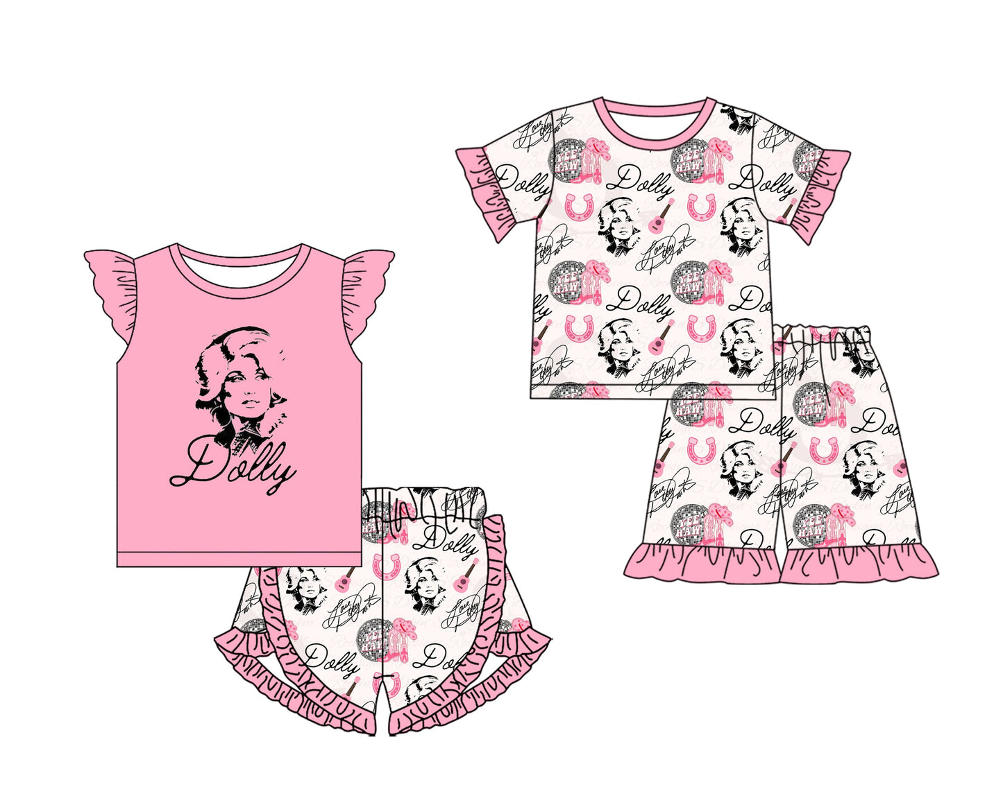 Baby Girl Short Sleeves Singer Pink Sibling Set ( Moq 5 Each Style ) 3.6