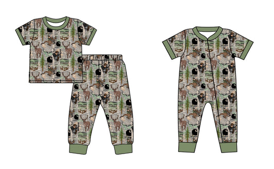 Baby Boy Short Sleeves Deer Hunting Green Sibling Romper Set ( Moq 5 Each Style ) 12.19