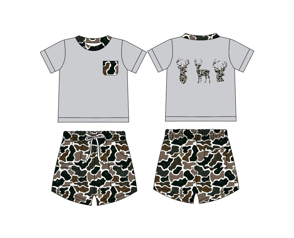 Baby Boy Short Sleeves Deer Shirt Camo Pockets Shorts Set ( Moq 5 ) 12.9
