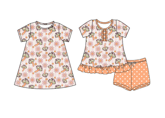 ( Moq 5 Each Style ) Baby Girl Short Sleeves Flower Sibling Dress Set 4.25