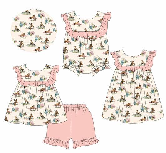Baby Girl Horse Flower Sibling Romper Dress Set ( Moq 5 Each Style ) 1.17