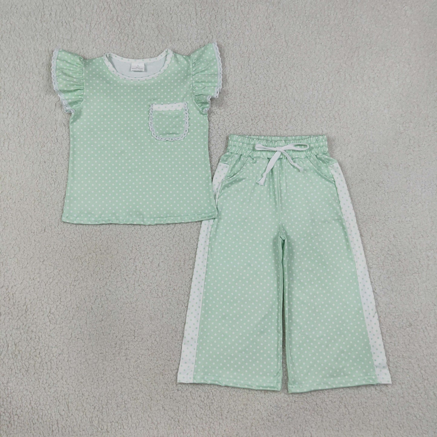 Sibling Baby Girl Kids Short Sleeves Pockets Shirts Dots Pants Sets Clothes RTS