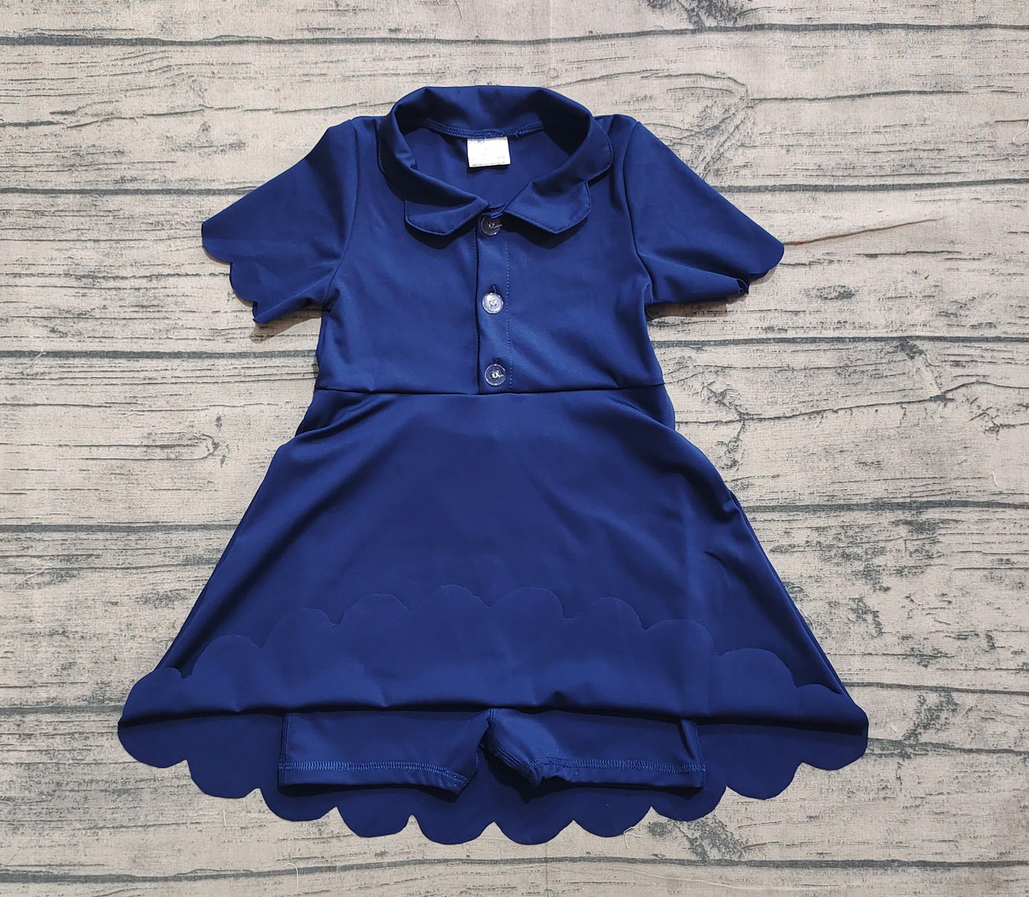 Baby Girl Navy Short Sleeves Buttons Yoga Active Knee Length Skort Dress RTS