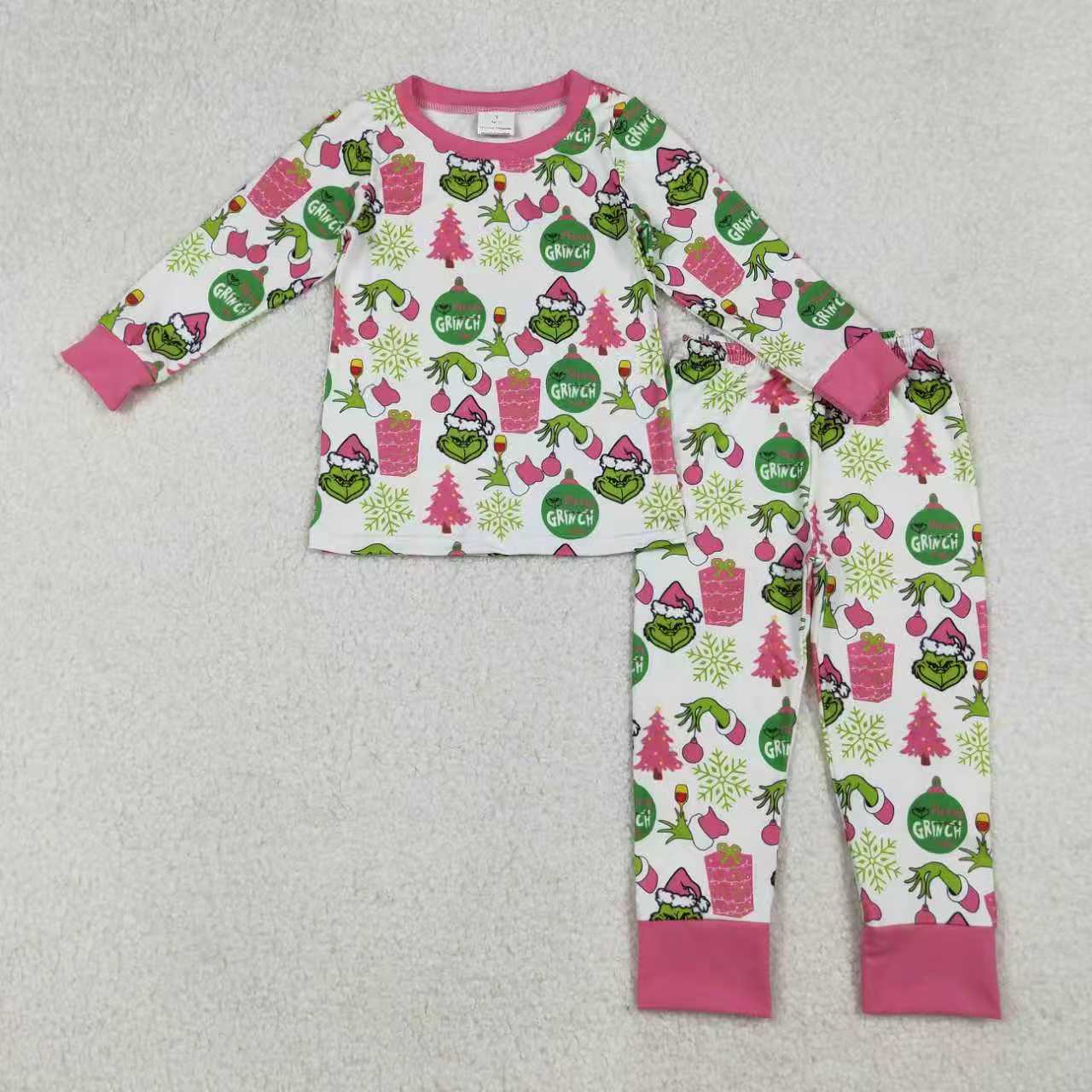 Sibling Girls Kids Long Sleeves Green Face Tree Christmas Zipper Romper Dress Set RTS
